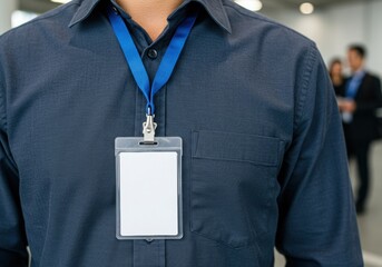 Identification badge worn by person mockup