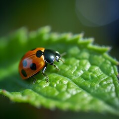 Fototapeta premium Ladybug on Green Leaf with Closeup.