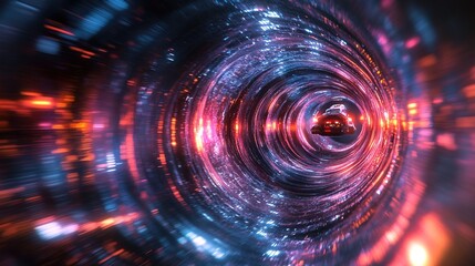 Obraz premium A wormhole opening with a futuristic spaceship entering the unknown
