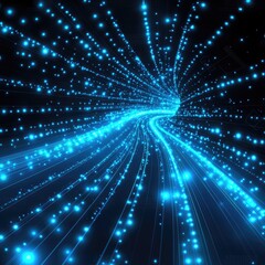 A vibrant, digital tunnel of light, filled with swirling, glowing particles
