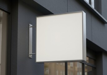 Blank square sign on building exterior wall advertising mockup