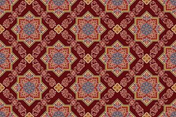 Seamless traditional Thai art floral arabesque pattern in damask style motifs suitable for wallpaper, clothing, textile, tile, curtain and fabric design isolated illustration vector archive EPS file.