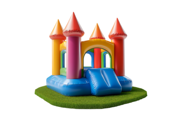 Inflatable bouncy castle on grass isolated on transparent background
