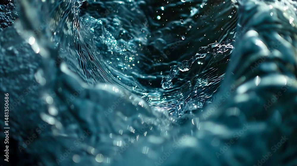 Poster abstract blue water texture in motion with light reflection and smooth surface