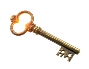 Antique Brass Key With Ornate Design Isolated On Black Background