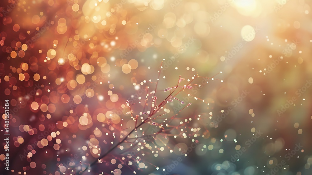 Poster abstract bokeh background with warm tones and delicate branch