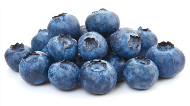 Closeup of a Cluster of Ripe Blueberries on White Background