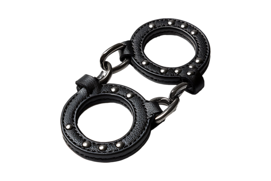 Leather lash and leather handcuffs isolated on transparent background

