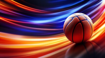 Fototapeta premium Dynamic basketball with abstract colorful background and a reflection on the surface