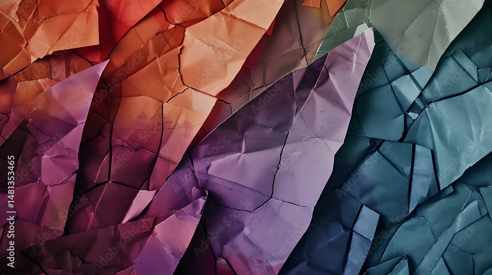 Poster abstract crumpled paper texture in vibrant colors with geometric patterns