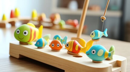 Colorful wooden fish toy set