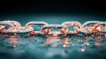Glowing Chain Link  Blockchain Technology  Digital Security  Abstract Network