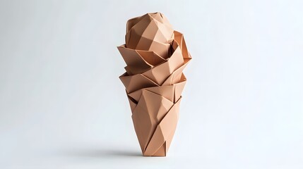 Complex origami sculpture of a paper ice cream cone.