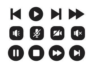 Media player control  set.Play button vector icon. Audio, volume, interface, design media player buttons. Play, pause, stop, record, forward.vector illustration eps 10.