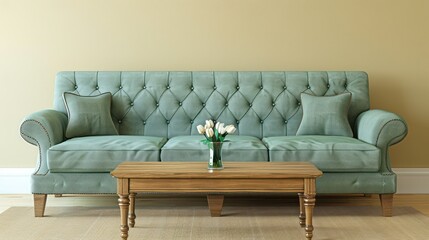 Classic sofa and coffee table in a light beige room