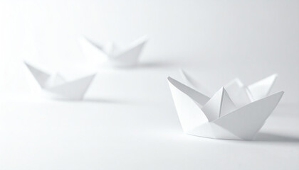 White paper boats float gently on a minimalistic background, evoking a sense of tranquility and simplicity