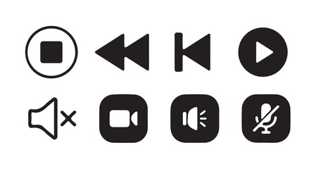  Media player control  set.Play button vector icon. Audio, volume, interface, design media player buttons. Play, pause, stop, record, forward.vector illustration eps 10.