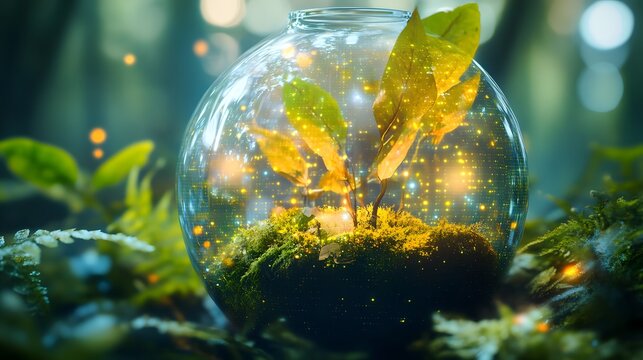 Glass terrarium plants moss nature ecosystem greenery environment botanical garden decoration design