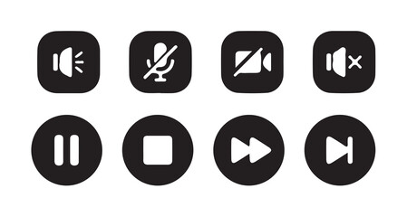  Media player control  set.Play button vector icon. Audio, volume, interface, design media player buttons. Play, pause, stop, record, forward.vector illustration eps 10.