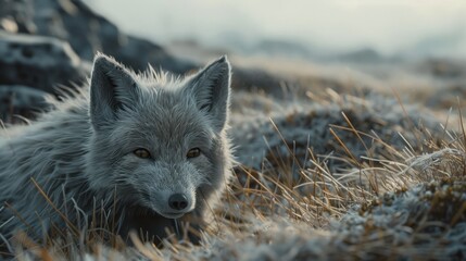 Arctic Fox in Frozen Meadow