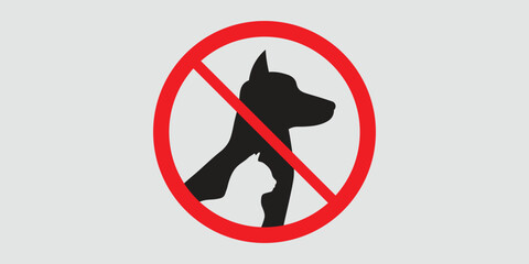 Prohibition sign stop pet dog and cat simple animals silhouette. Vector illustration.