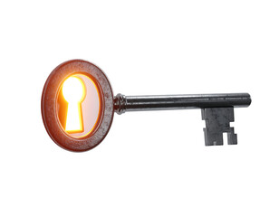 Glowing Antique Key Isolated on Transparent Background
