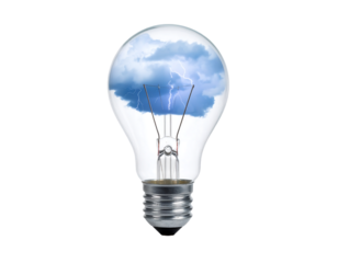 Illuminating Idea Lightbulb with Stormy Sky