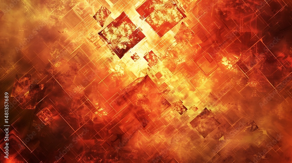 Poster abstract fiery background with orange and yellow hues and dynamic geometric pattern