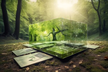 Forest Data Cube with Laptop, and Nature.