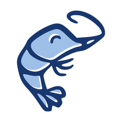 Adorable Blue Shrimp Cartoon with Curved Body and Antenna for Ocean Decor