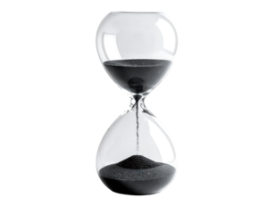 Clear Glass Hourglass With Black Sand On Transparent Background