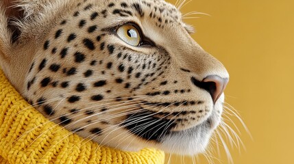 Obraz premium Stylish Leopard in Yellow Knitwear Fashionable Wildlife Portrait