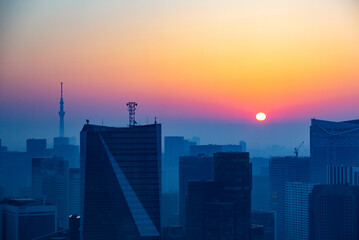 東京都心の朝焼け