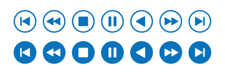 Fototapeta premium Media player icons set. Collection of multimedia icon,. Play, pause, stop, record, forward, rewind. Vector illustration eps 10.
