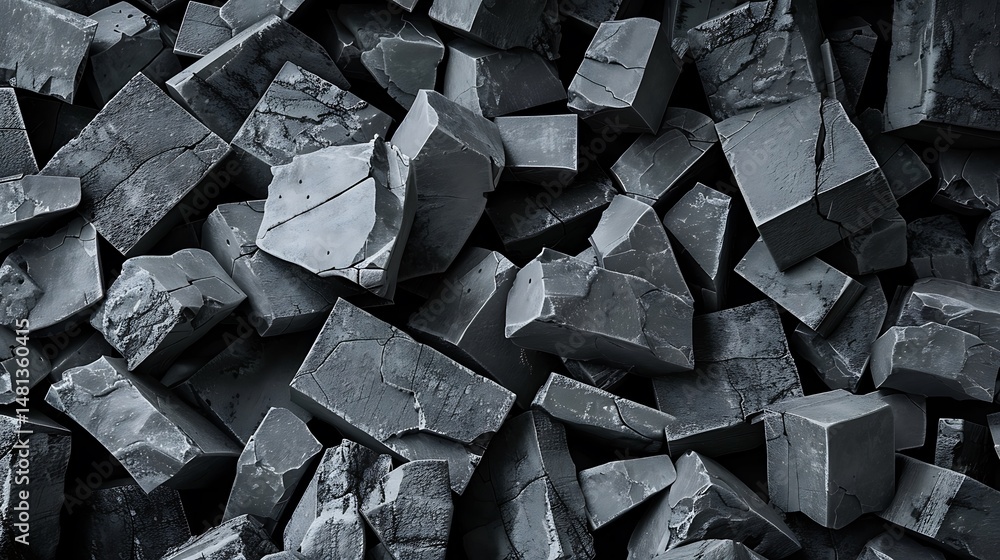 Poster abstract pile of grey blocks with textured surface creating a dense structure