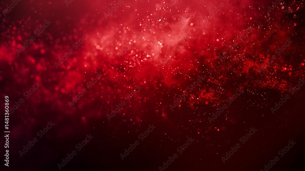 Poster abstract red background with glowing particles and smoky texture