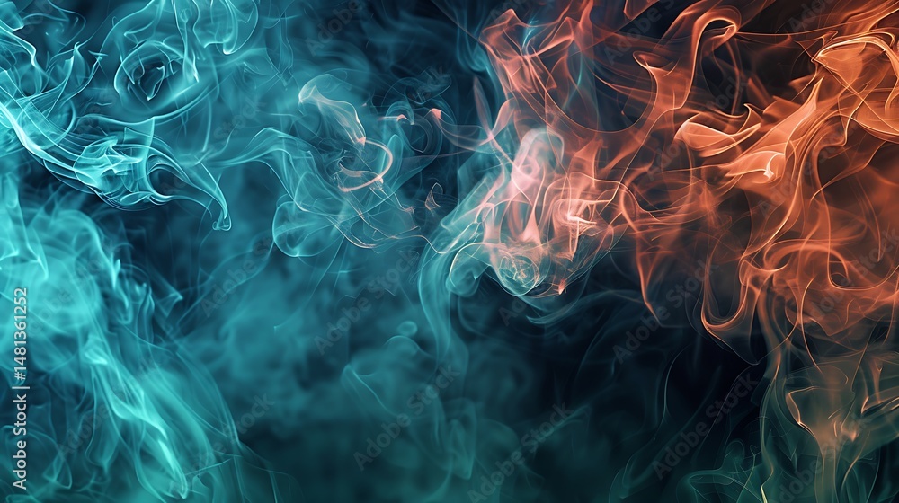 Poster abstract smoke effect with blue and orange colors creating a dynamic background