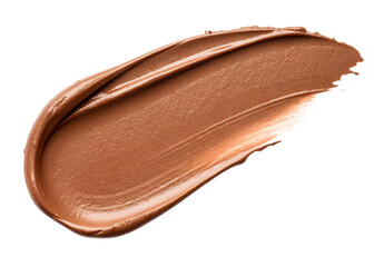 A brownish color makeup brush with a brownish color makeup on it. The brush is long and thin