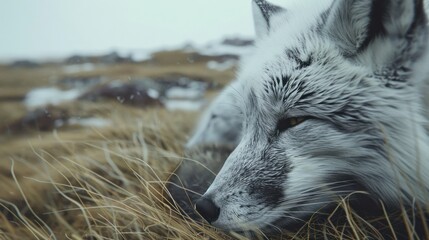 Arctic fox in winter meadow