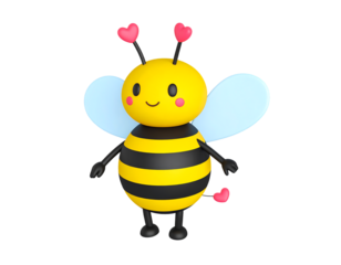 Cute 3D Cartoon Bee with Pink Hearts