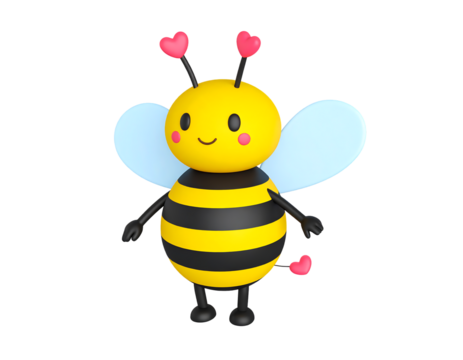 Cute 3D Cartoon Bee with Pink Hearts - Powered by Adobe