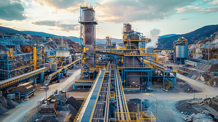 Large Industrial Mining Plant with Conveyor Systems and Processing Towers

