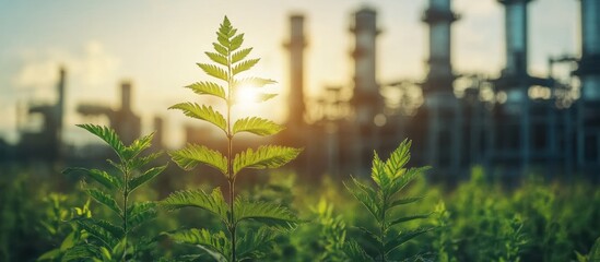 Greenery amidst industry, sunset light