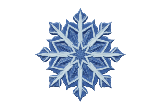 背景が黒い透明な背景の上の詳細な幾何学的な青と白の雪片の結晶装飾的で装飾的な冬の要素のクローズアップ - Powered by Adobe