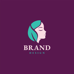 woman head logo with leaves on her head design template