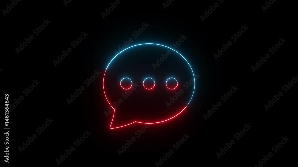 Aufkleber animated neon chat bubble with red and blue glowing lines on a black background illustrating communi