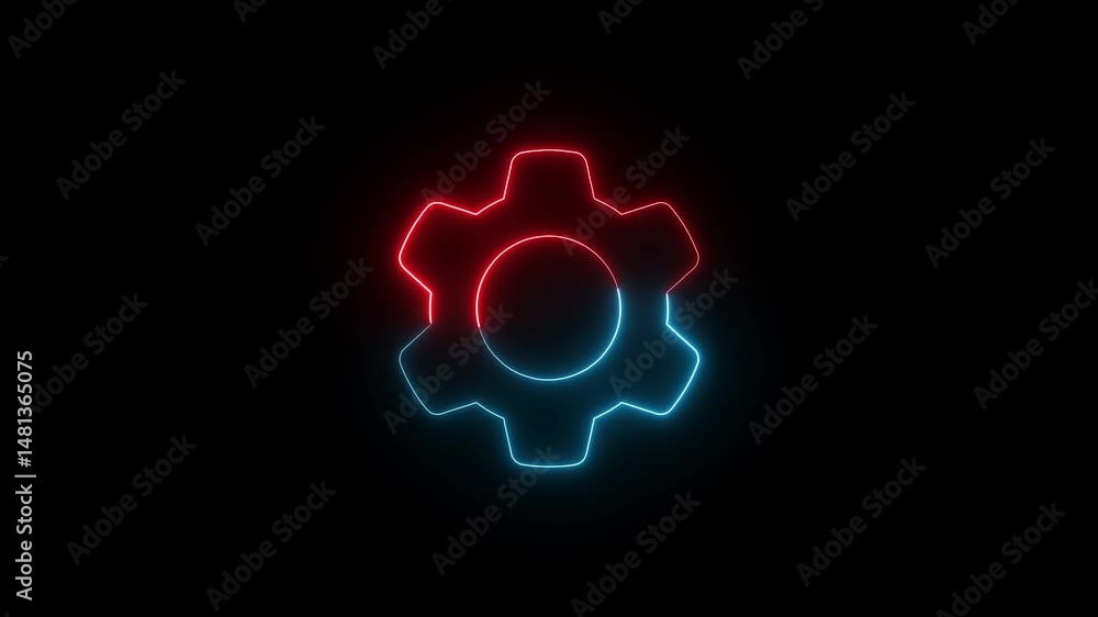 Poster setting or gear icon. animated neon gear icon glowing against a dark background representing setting