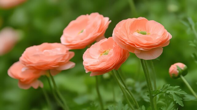 Closeup of Peach and Coral Ranunculus Blossoms