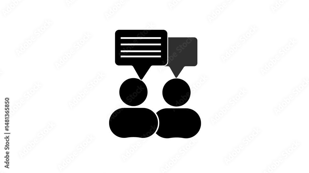 Poster conversation between two individuals represented with minimalist graphic elements depicting dialogue
