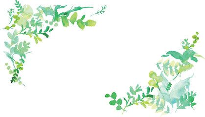 水彩画。水彩タッチの草木のベクターイラスト。水彩画の緑の葉っぱ素材。環境。エコ。Watercolor painting. Vector illustration of grass and trees with watercolor touch. Watercolor green leaves material. Environment. Eco.